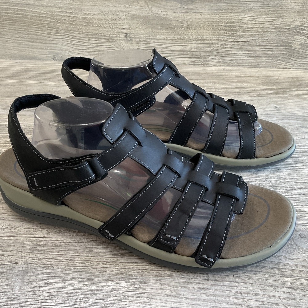 Orthofeet 935 Women's 12 B Black Leather Fisherman Sandals Comfort Orthopedic